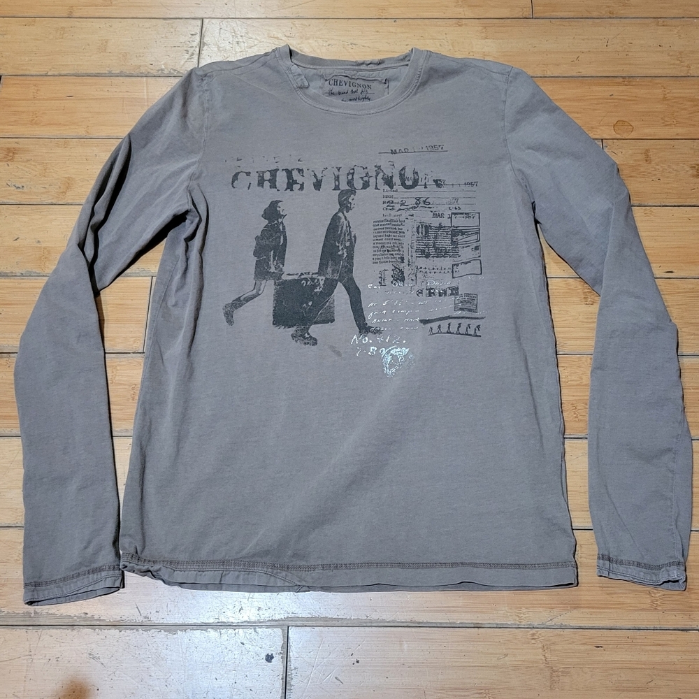 Vintage Chevignon Grey Large Graphhic Long Sleeve Tee Shirt Men's M